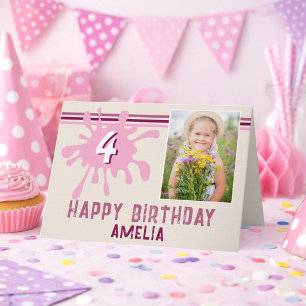 Roze Kleurensplash 3 Foto Verjaardagskaart voor Me Kaart