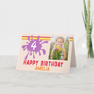 Roze Kleurensplash 3 Foto Verjaardagskaart voor Me Kaart