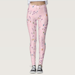 Roze kleurrijk muzieknotitiepatroon muzikant leggings