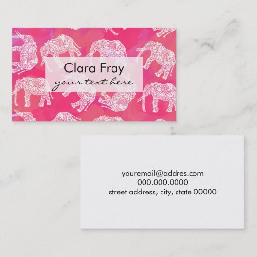 roze kleurrijk stammenolifantenpatroon visitekaartje (Voorkant / Achterkant)