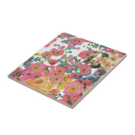 Roze kleurrijke Floral botanische bloemen Tegeltje