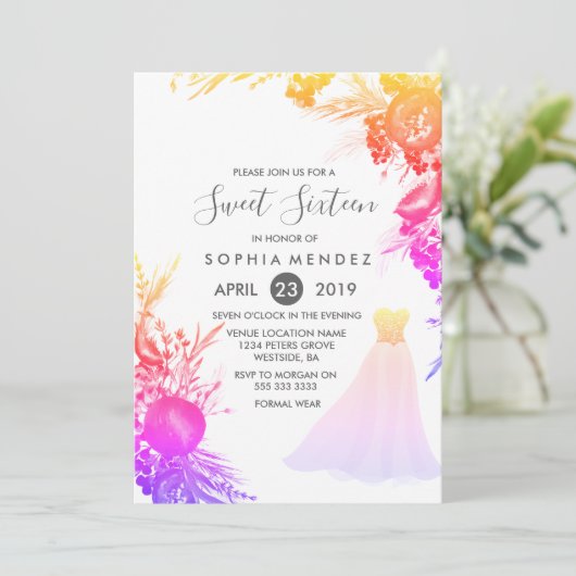 Roze kleurrijke grasmaap Sweet 16 uitnodiging (Staand voorkant)