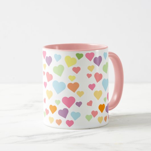 Roze Kleurrijke Harten Patroon Stijlvol Schattige Mok (Voorkant rechts)