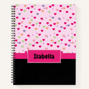 Roze Kleurrijke Hartjes Monogram Meisjesachtig Notitieboek