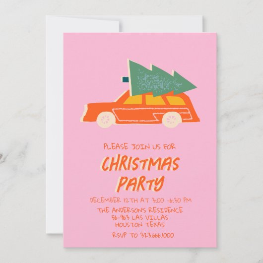  Roze Kleurrijke Kerst Rode Auto Fun Party Kaart (Voorkant)