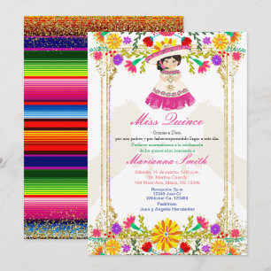 Roze kleurrijke Mexicaanse Floral Quinceañera  Kaart