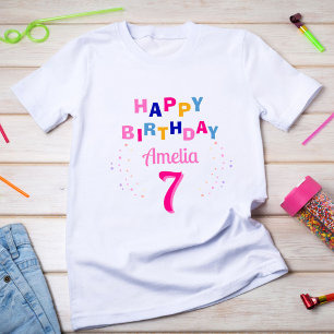  Roze Kleurrijke Sterren Meisje Gelukkige Verjaard T-shirt