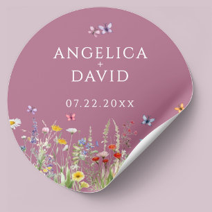Roze Kleursprongen Vlinders Trouwsticker Ronde Sticker