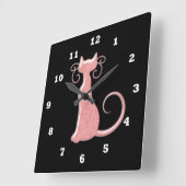 Roze kloktijd van Cat Sillohette Vierkante Klok (Hoek)