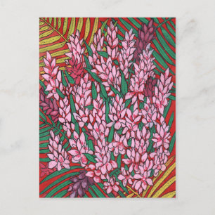 Roze kloon Ginger Alpinia Tropical Flowers Floral Briefkaart