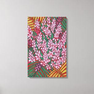 Roze kloon Ginger Alpinia Tropical Flowers Floral Canvas Afdruk