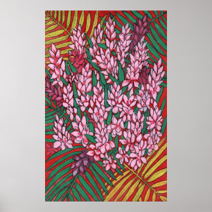 Roze kloon Ginger Alpinia Tropical Flowers Florenc Poster