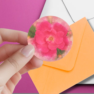 Roze Knockout Roos Waterverf Ronde Sticker