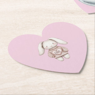 Roze Knuffel Konijn Roze Trui Hart Baby Shower Kartonnen Onderzetters