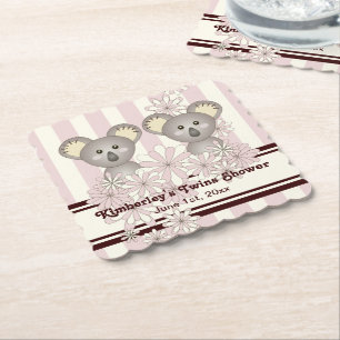 Roze Koala Tweeling Meisje Baby Shower / Kinderen Kartonnen Onderzetters