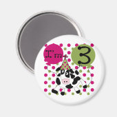 Roze Koe 3e verjaardag overhemden en cadeaus Magneet (Voorkant / Achterkant)