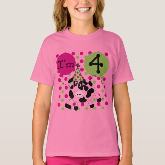 Roze Koe 4e Verjaardag Tshirts en geschenken (Voorkant)