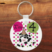 Roze Koe 4e Verjaardag Tshirts en geschenken Sleutelhanger (Voorkant)