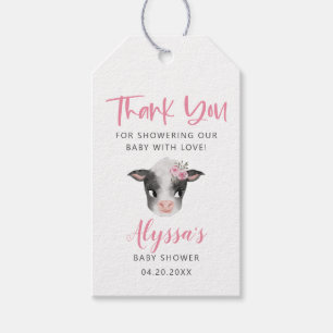 Roze Koe Baby shower Cadeaulabel