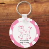 Roze Koe Boerderij Thema Aangepaste Sleutelhanger (Voorkant)