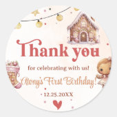 Roze Koekje Kerstmis Verjaardagsfeestje Favor Stic Ronde Sticker (Voorkant)