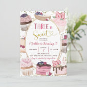 Roze koekjes 3e verjaardag uitnodiging (Staand voorkant)