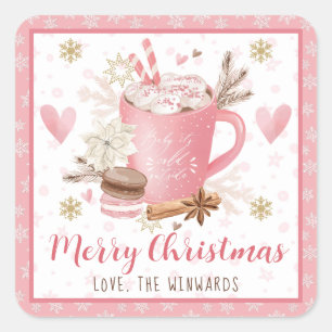 Roze Koekjes & Cacao Prettig Kerstfeest Vierkante Sticker