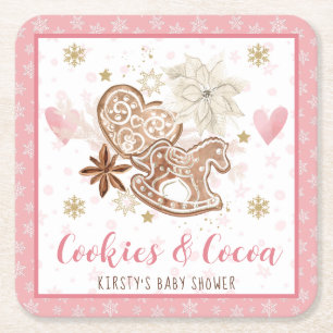 Roze Koekjes en Cacao Baby Shower Vierkante Kartonnen Onderzetter