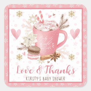 Roze koekjes en cacaobabyshowerfavorietjes vierkante sticker