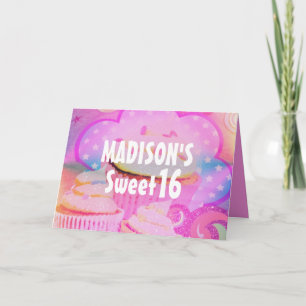 Roze koekjes Sweet 16 Gepersonaliseerde Birthday K Kaart