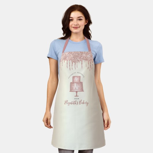 Roze koekjesbakkerij Chef Glitter Drift Script Gol Schort (Gedragen)