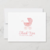 Roze koets meisje Baby shower dank u Bedankkaart (Voorkant)