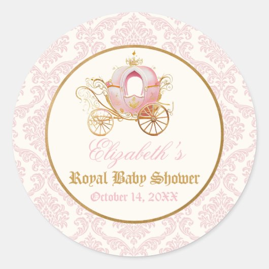 Roze Koets Prinses Sprookje Ronde Sticker (Voorkant)