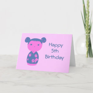 Roze Kokeshi blauwe kaart