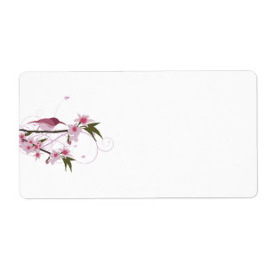 Roze kolibrie en bloemen Verzendlabels Etiket
