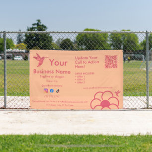 Roze kolibrie Logo QR Code Peach Fuss Business Spandoek