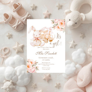 Roze Konijn Baby Shower Meisje uitnodiging