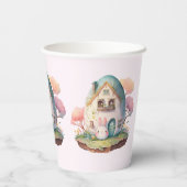 Roze konijn & ei gevormd huis kawaii stijl papieren bekers (Achterkant)