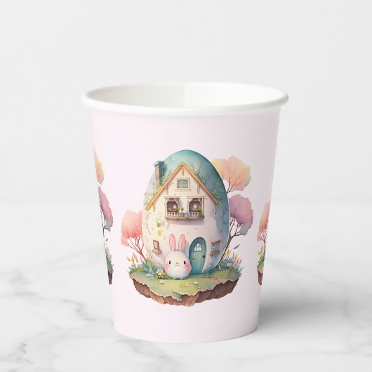 Roze konijn & ei gevormd huis kawaii stijl papieren bekers (Links)