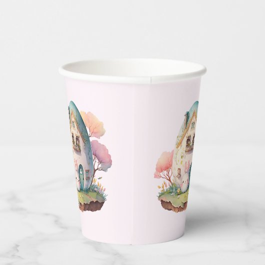 Roze konijn & ei gevormd huis kawaii stijl papieren bekers (Rechts)