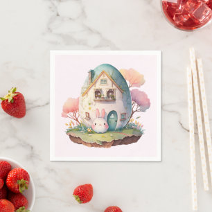 Roze konijn & ei gevormd huis kawaii stijl servet