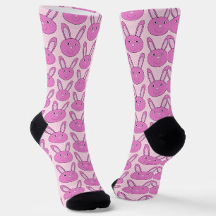 Roze Konijn Gezicht Lente Pasen Patroon Sokken