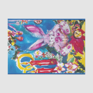 ROZE KONIJN, KERSTDECOR, KAARSEN, HOLLYBERRIES TISSUEPAPIER