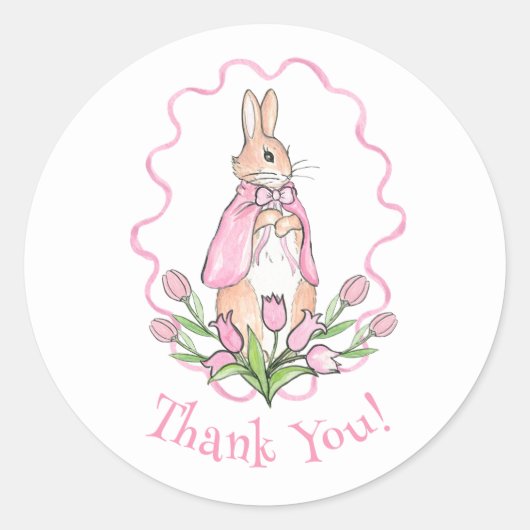 Roze Konijn Konijn Dierenthema Baby Shower Ronde Sticker (Voorkant)