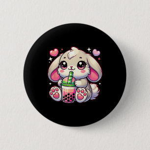 Roze Konijn Konijn Drink Bo Melk Thee Kawaii Meme  Ronde Button 5,7 Cm
