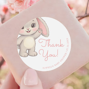 Roze Konijn Meisje Baby Shower Bedankt Ronde Sticker