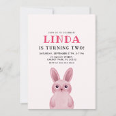 Roze konijn met bril meisje verjaardagsfeestje kaart (Voorkant)