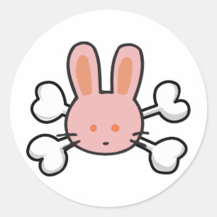 roze konijn Schedel en gekruiste botten Ronde Sticker