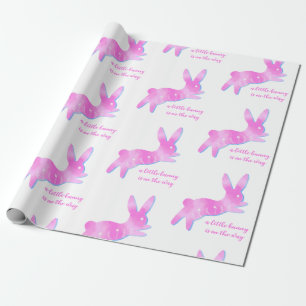 Roze Konijn Silhouet Mooie Aangepaste Meisje Baby Cadeaupapier