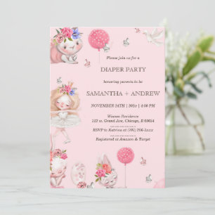 Roze Konijn Thema Luiers Feestje Kaart
